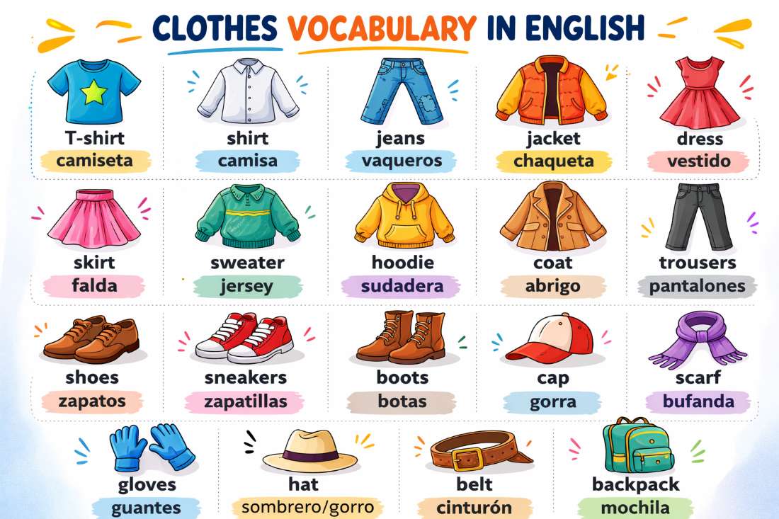 lista de vocabulario de ropa en ingles