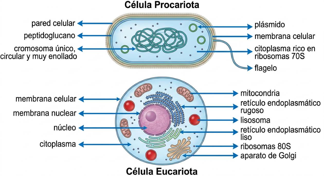 Parte de una célula eucariota y procariota